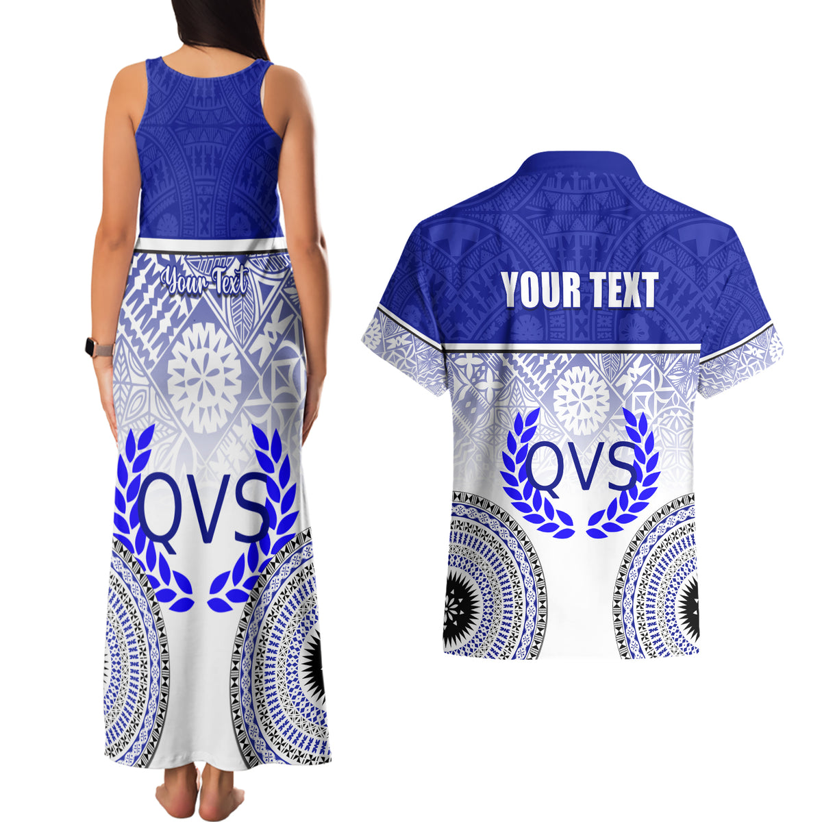 Personalized Queen Victoria School Couples Matching Tank Maxi Dress and Hawaiian Shirt With Fijian Tapa Pattern LT05 - Polynesian Pride