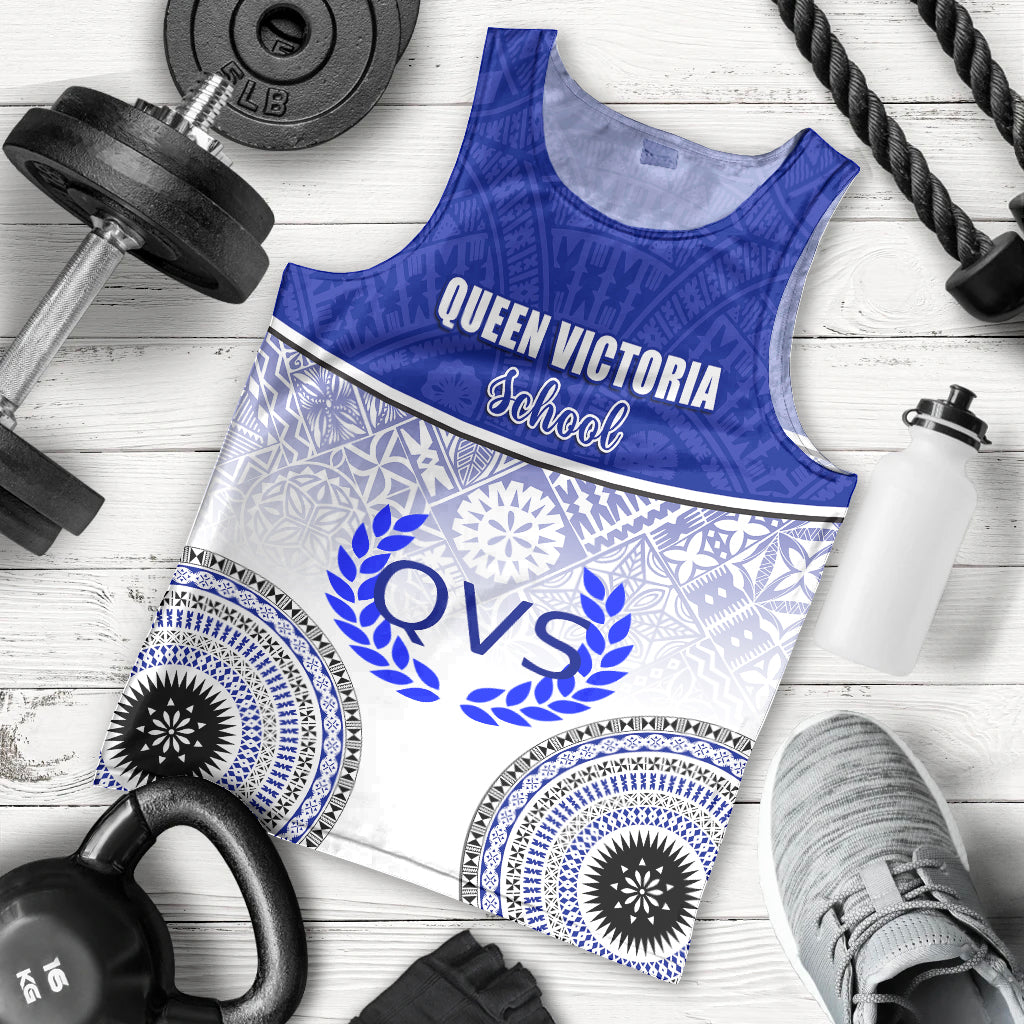 Personalized Queen Victoria School Men Tank Top With Fijian Tapa Pattern LT05 Blue - Polynesian Pride