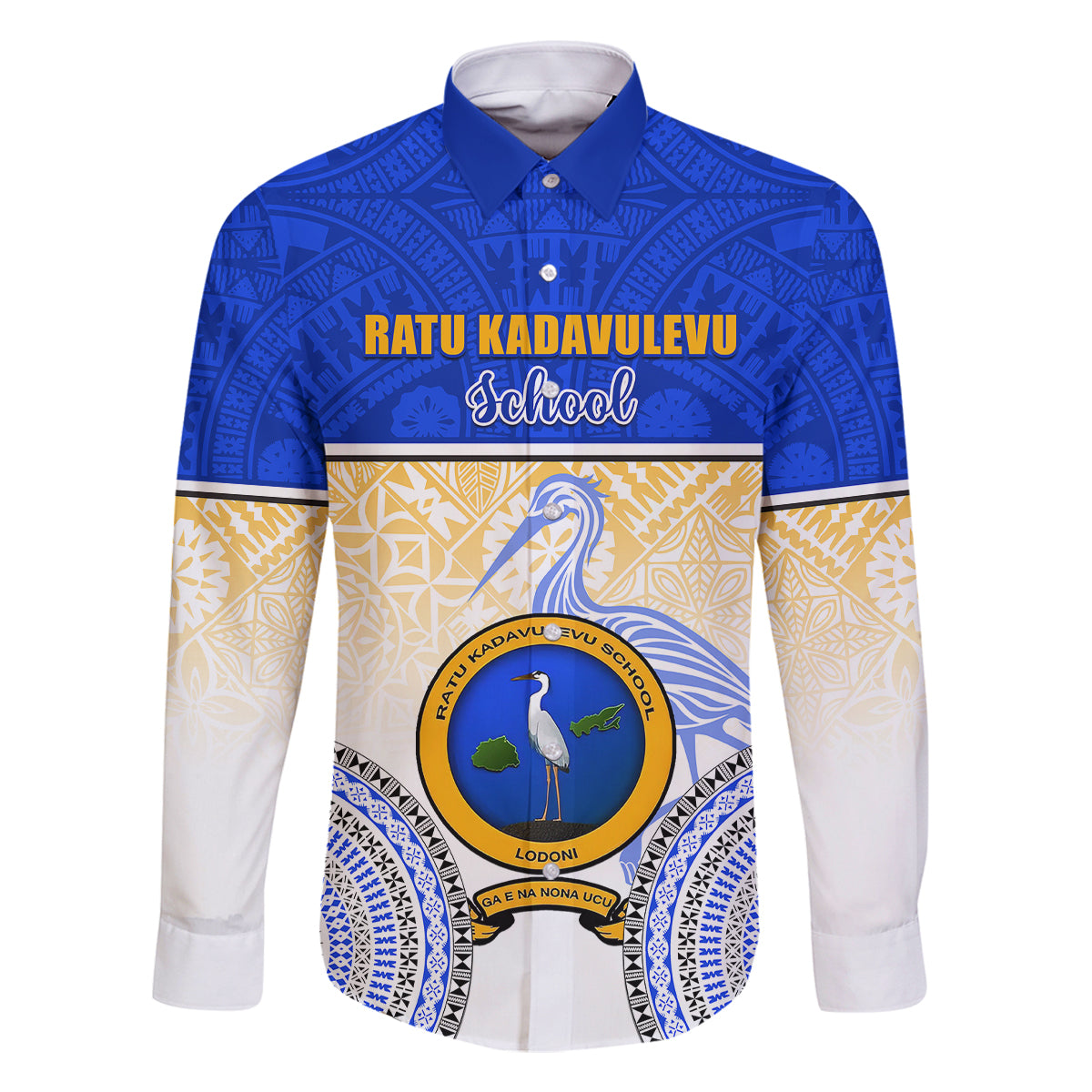 Personalized Ratu Kadavulevu School Family Matching Mermaid Dress and Hawaiian Shirt With Fijian Tapa Pattern LT05 Dad's Shirt - Long Sleeve Blue - Polynesian Pride