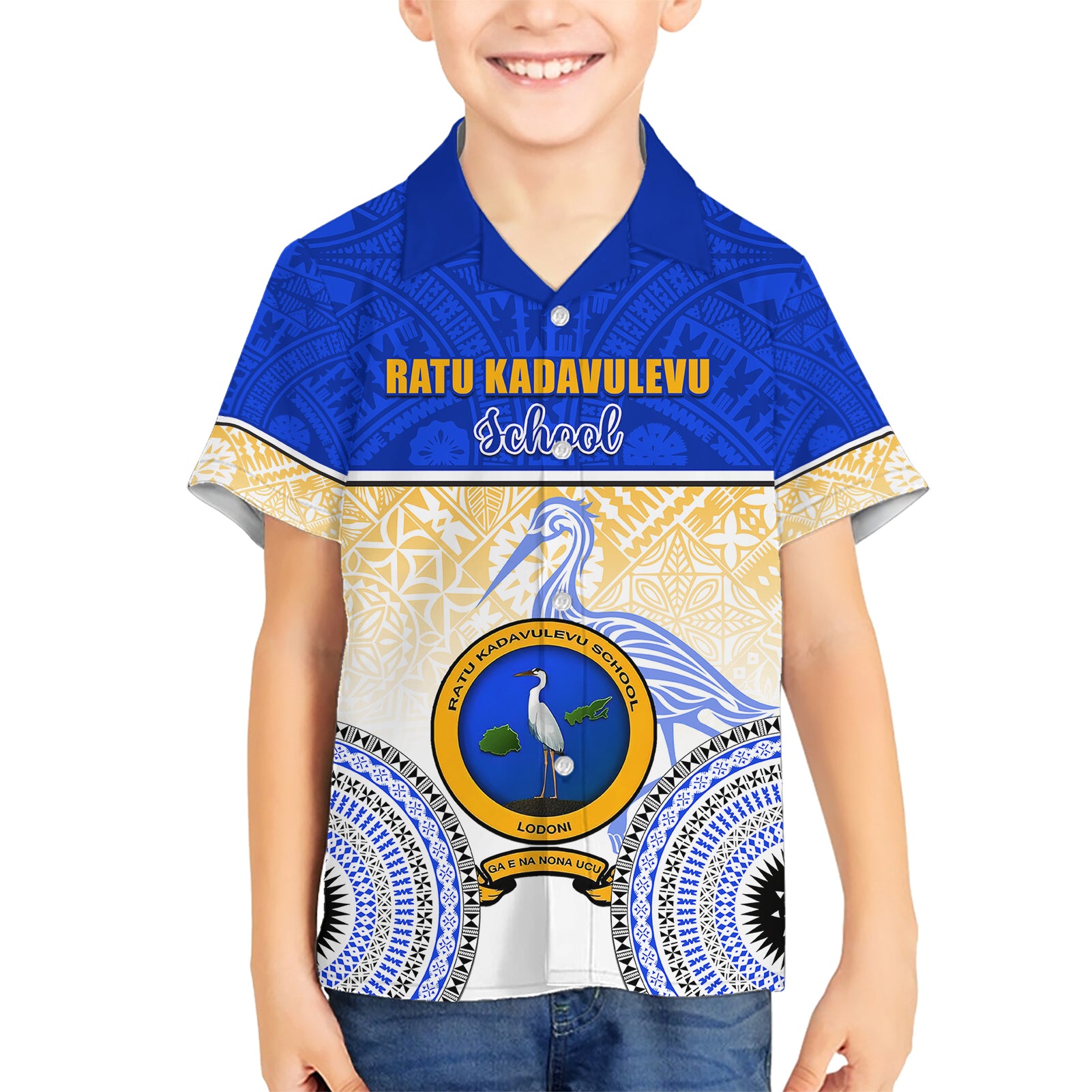 Personalized Ratu Kadavulevu School Kid Hawaiian Shirt With Fijian Tapa Pattern LT05 Kid Blue - Polynesian Pride