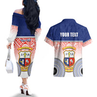 Personalized Marist Brothers High School Couples Matching Off The Shoulder Long Sleeve Dress and Hawaiian Shirt With Fijian Tapa Pattern LT05 - Polynesian Pride