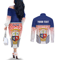 Personalized Marist Brothers High School Couples Matching Off The Shoulder Long Sleeve Dress and Long Sleeve Button Shirts With Fijian Tapa Pattern LT05 - Polynesian Pride