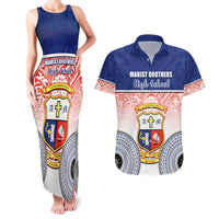 Personalized Marist Brothers High School Couples Matching Tank Maxi Dress and Hawaiian Shirt With Fijian Tapa Pattern LT05 Blue - Polynesian Pride