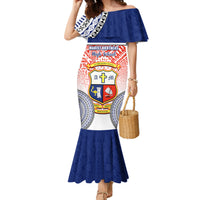 Personalized Marist Brothers High School Family Matching Mermaid Dress and Hawaiian Shirt With Fijian Tapa Pattern LT05 Mom's Dress Blue - Polynesian Pride