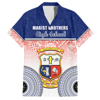 Personalized Marist Brothers High School Family Matching Off Shoulder Short Dress and Hawaiian Shirt With Fijian Tapa Pattern LT05 Dad's Shirt - Short Sleeve Blue - Polynesian Pride