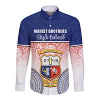 Personalized Marist Brothers High School Long Sleeve Button Shirt With Fijian Tapa Pattern LT05 Unisex Blue - Polynesian Pride