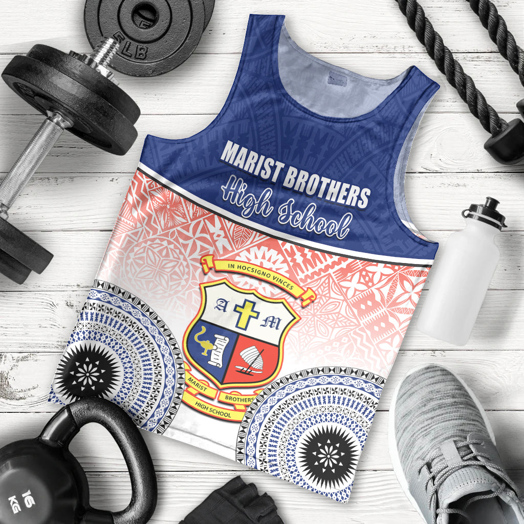 Personalized Marist Brothers High School Men Tank Top With Fijian Tapa Pattern LT05 Blue - Polynesian Pride