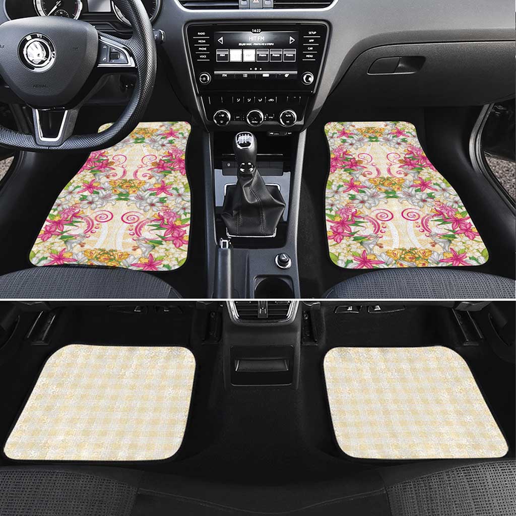 Hawaii Palaka Car Mats Yellow Tribal Pattern With Tropical Flowers LT05 Set 4pcs Yellow - Polynesian Pride