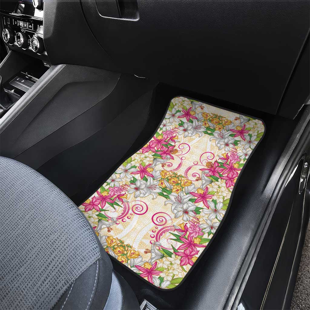 Hawaii Palaka Car Mats Yellow Tribal Pattern With Tropical Flowers LT05 - Polynesian Pride