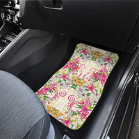 Hawaii Palaka Car Mats Yellow Tribal Pattern With Tropical Flowers LT05 - Polynesian Pride