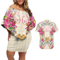 Hawaii Palaka Couples Matching Off Shoulder Short Dress and Hawaiian Shirt Yellow Tribal Pattern With Tropical Flowers LT05 Yellow - Polynesian Pride
