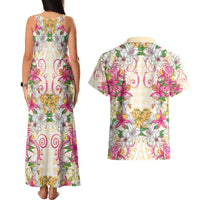 Hawaii Palaka Couples Matching Tank Maxi Dress and Hawaiian Shirt Yellow Tribal Pattern With Tropical Flowers LT05 - Polynesian Pride
