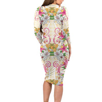 Hawaii Palaka Family Matching Long Sleeve Bodycon Dress and Hawaiian Shirt Yellow Tribal Pattern With Tropical Flowers LT05 - Polynesian Pride