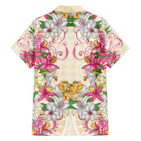Hawaii Palaka Family Matching Off The Shoulder Long Sleeve Dress and Hawaiian Shirt Yellow Tribal Pattern With Tropical Flowers LT05 - Polynesian Pride