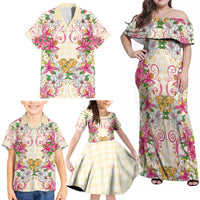 Hawaii Palaka Family Matching Off Shoulder Maxi Dress and Hawaiian Shirt Yellow Tribal Pattern With Tropical Flowers LT05 - Polynesian Pride