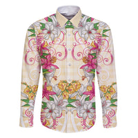 Hawaii Palaka Family Matching Off Shoulder Maxi Dress and Hawaiian Shirt Yellow Tribal Pattern With Tropical Flowers LT05 Dad's Shirt - Long Sleeve Yellow - Polynesian Pride