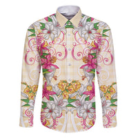 Hawaii Palaka Family Matching Puletasi and Hawaiian Shirt Yellow Tribal Pattern With Tropical Flowers LT05 Dad's Shirt - Long Sleeve Yellow - Polynesian Pride