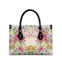 Hawaii Palaka Leather Bag Yellow Tribal Pattern With Tropical Flowers - Polynesian Pride
