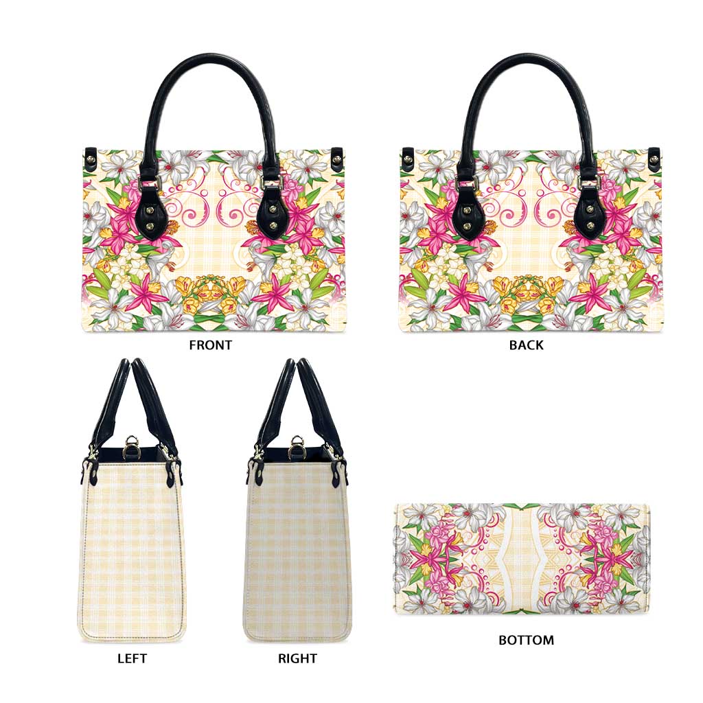 Hawaii Palaka Leather Bag Yellow Tribal Pattern With Tropical Flowers - Polynesian Pride