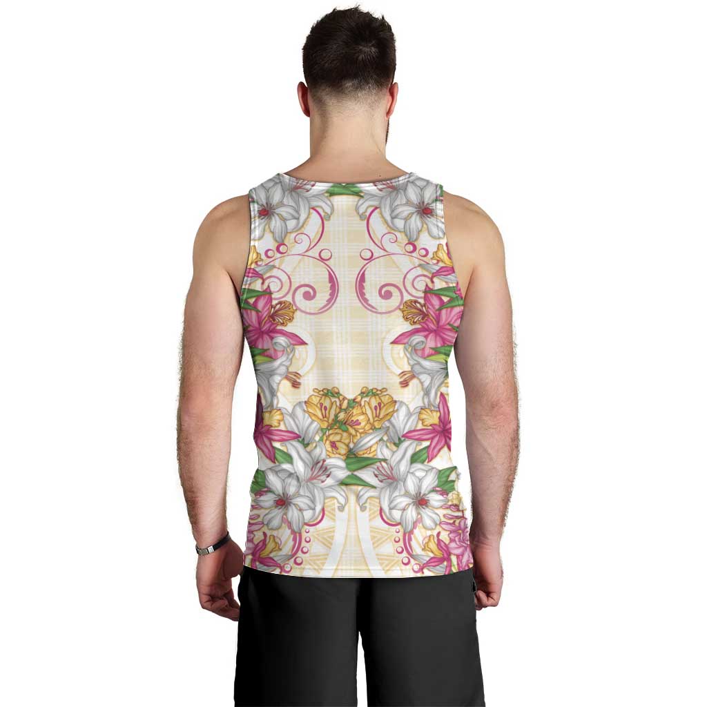 Hawaii Palaka Men Tank Top Yellow Tribal Pattern With Tropical Flowers LT05 - Polynesian Pride