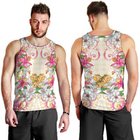 Hawaii Palaka Men Tank Top Yellow Tribal Pattern With Tropical Flowers LT05 - Polynesian Pride