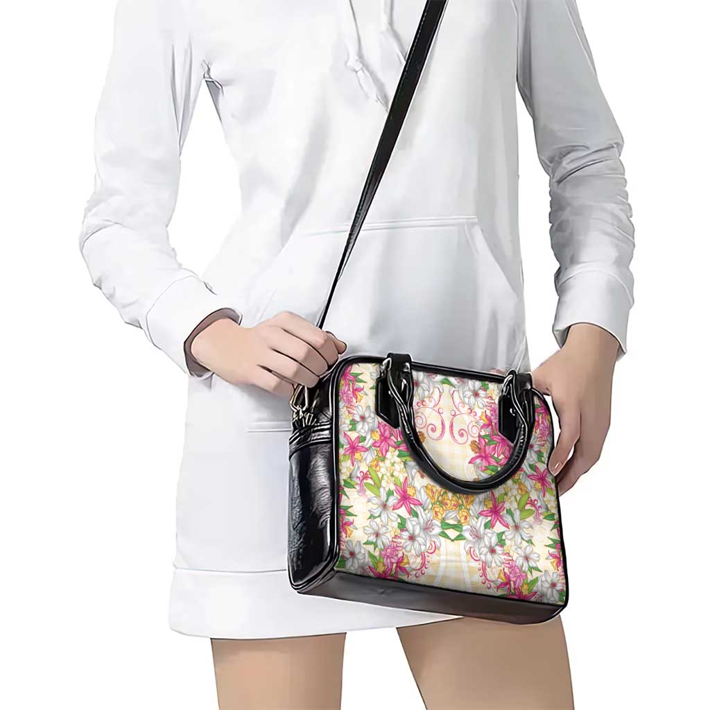 Hawaii Palaka Shoulder Handbag Yellow Tribal Pattern With Tropical Flowers - Polynesian Pride