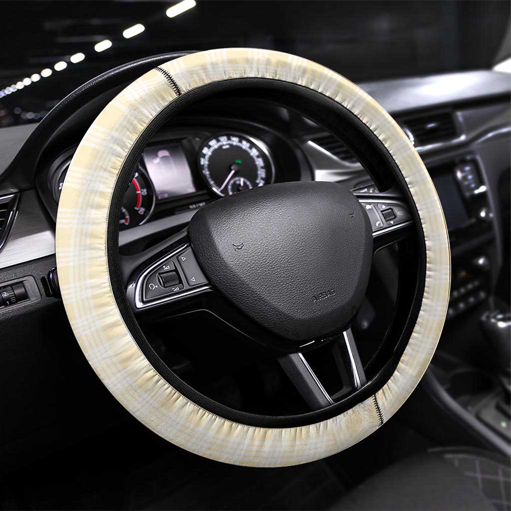 Hawaii Palaka Steering Wheel Cover Yellow Tribal Pattern With Tropical Flowers - Polynesian Pride