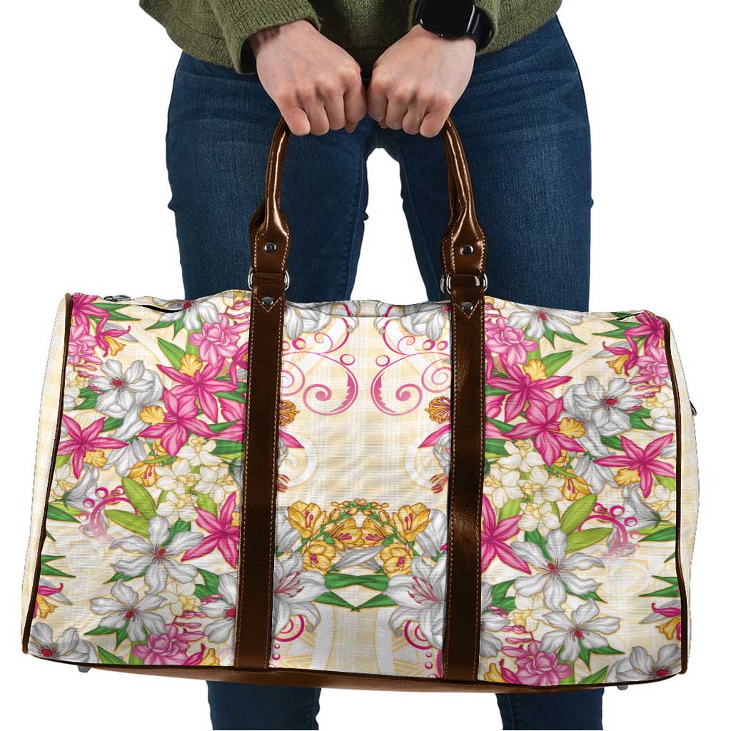 Hawaii Palaka Travel Bag Yellow Tribal Pattern With Tropical Flowers - Polynesian Pride