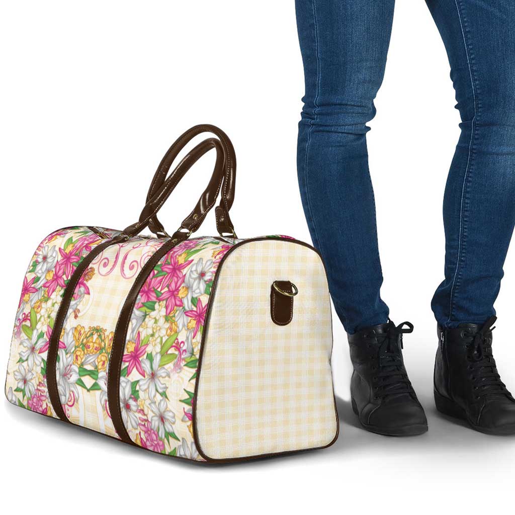 Hawaii Palaka Travel Bag Yellow Tribal Pattern With Tropical Flowers - Polynesian Pride
