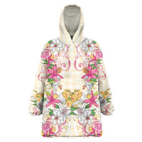 Hawaii Palaka Wearable Blanket Hoodie Yellow Tribal Pattern With Tropical Flowers - Polynesian Pride