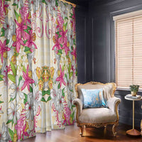 Hawaii Palaka Window Curtain Yellow Tribal Pattern With Tropical Flowers LT05 - Polynesian Pride