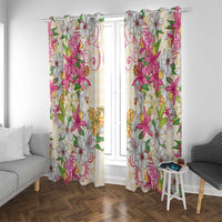 Hawaii Palaka Window Curtain Yellow Tribal Pattern With Tropical Flowers LT05 With Grommets Yellow - Polynesian Pride
