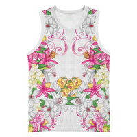 Hawaii Palaka Basketball Jersey White Tribal Pattern With Tropical Flowers LT05 Unisex White - Polynesian Pride