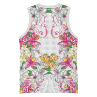 Hawaii Palaka Basketball Jersey White Tribal Pattern With Tropical Flowers LT05 - Polynesian Pride