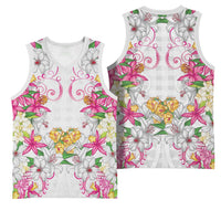 Hawaii Palaka Basketball Jersey White Tribal Pattern With Tropical Flowers LT05 - Polynesian Pride