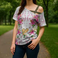Hawaii Palaka Cross Shoulder Shirt White Tribal Pattern With Tropical Flowers LT05 - Polynesian Pride