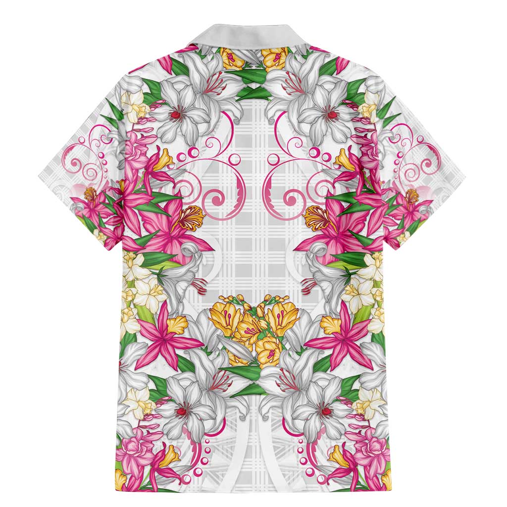 Hawaii Palaka Family Matching Mermaid Dress and Hawaiian Shirt White Tribal Pattern With Tropical Flowers LT05 - Polynesian Pride