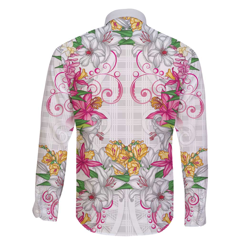 Hawaii Palaka Family Matching Mermaid Dress and Hawaiian Shirt White Tribal Pattern With Tropical Flowers LT05 - Polynesian Pride