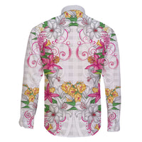 Hawaii Palaka Family Matching Off The Shoulder Long Sleeve Dress and Hawaiian Shirt White Tribal Pattern With Tropical Flowers LT05 - Polynesian Pride