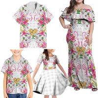 Hawaii Palaka Family Matching Off Shoulder Maxi Dress and Hawaiian Shirt White Tribal Pattern With Tropical Flowers LT05 - Polynesian Pride