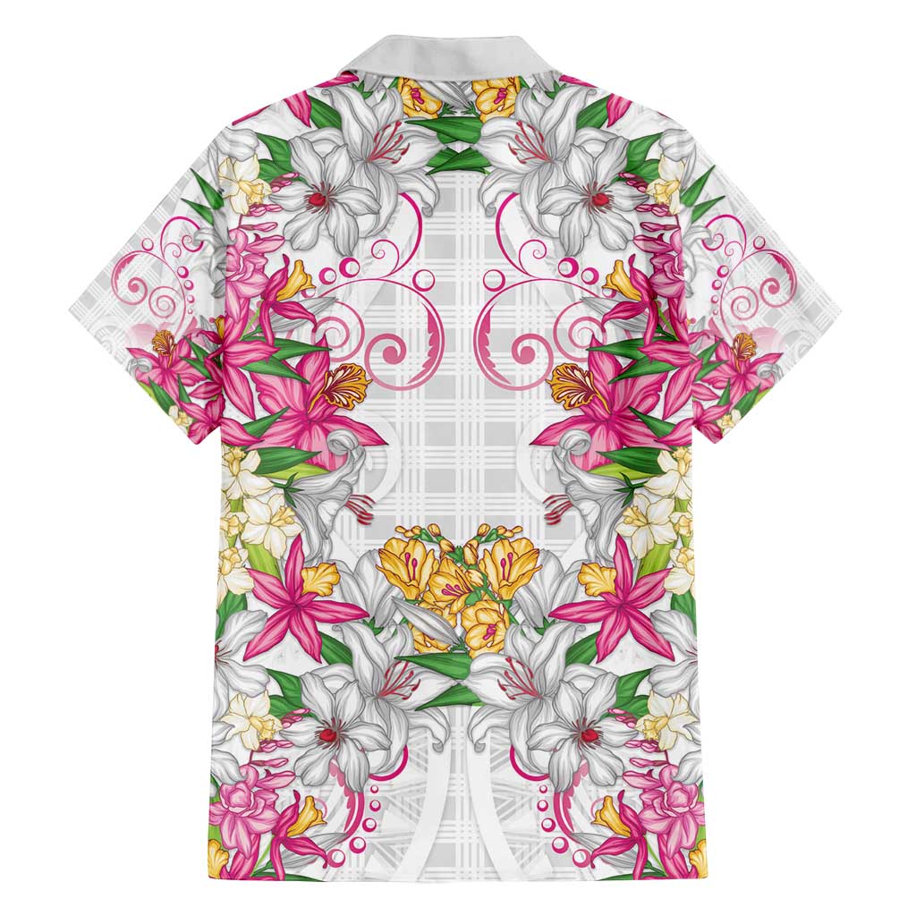Hawaii Palaka Family Matching Off Shoulder Maxi Dress and Hawaiian Shirt White Tribal Pattern With Tropical Flowers LT05 - Polynesian Pride