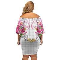 Hawaii Palaka Family Matching Off Shoulder Short Dress and Hawaiian Shirt White Tribal Pattern With Tropical Flowers LT05 - Polynesian Pride