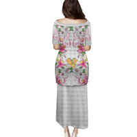 Hawaii Palaka Family Matching Puletasi and Hawaiian Shirt White Tribal Pattern With Tropical Flowers LT05 - Polynesian Pride