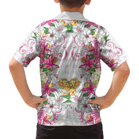 Hawaii Palaka Family Matching Summer Maxi Dress and Hawaiian Shirt White Tribal Pattern With Tropical Flowers LT05 - Polynesian Pride