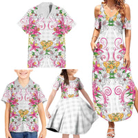 Hawaii Palaka Family Matching Summer Maxi Dress and Hawaiian Shirt White Tribal Pattern With Tropical Flowers LT05 - Polynesian Pride