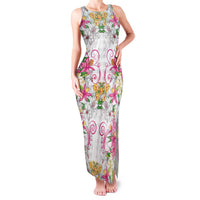 Hawaii Palaka Family Matching Tank Maxi Dress and Hawaiian Shirt White Tribal Pattern With Tropical Flowers LT05 Mom's Dress White - Polynesian Pride