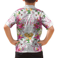 Hawaii Palaka Hawaiian Shirt White Tribal Pattern With Tropical Flowers - Polynesian Pride