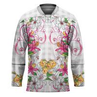 Hawaii Palaka Hockey Jersey White Tribal Pattern With Tropical Flowers LT05 Unisex White - Polynesian Pride
