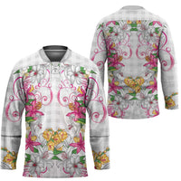 Hawaii Palaka Hockey Jersey White Tribal Pattern With Tropical Flowers LT05 - Polynesian Pride