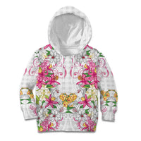 Hawaii Palaka Kid Hoodie White Tribal Pattern With Tropical Flowers LT05 Hoodie White - Polynesian Pride
